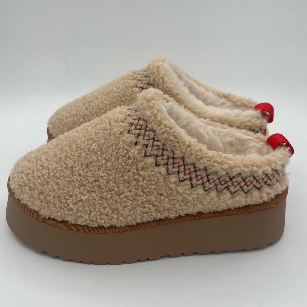 Cream and Brown Platform Slip-On Shoes